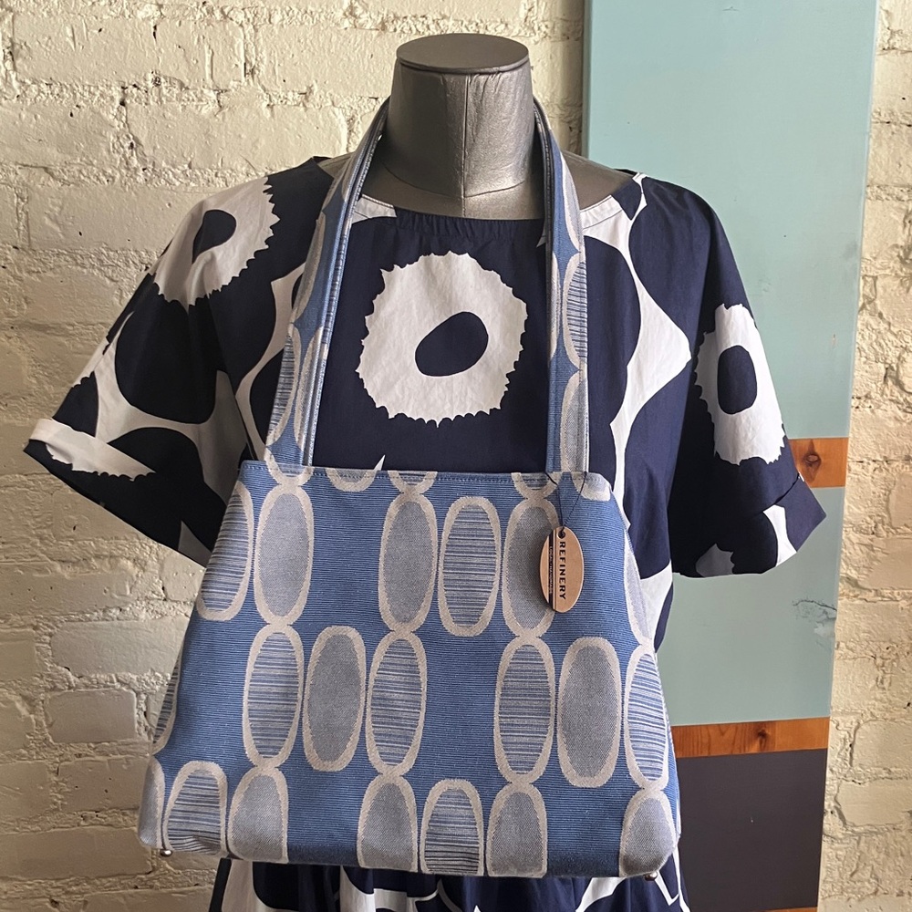 Refinery blue handmade fabric trapezoid shoulder bag handbag